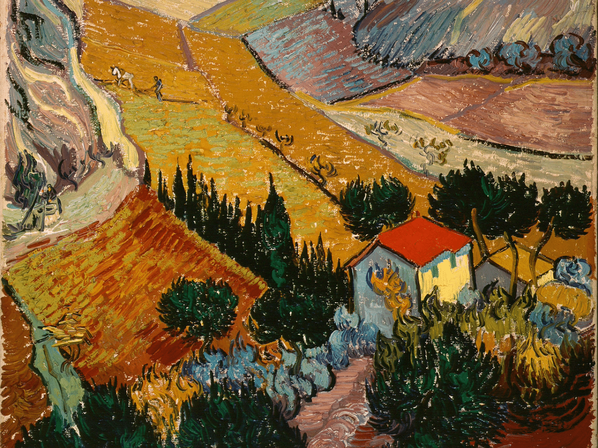 enclosed field with ploughman by vincent van gogh